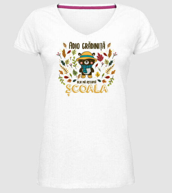 Adio grădiniță, acum sunt deja școlar model alb pe tricou
