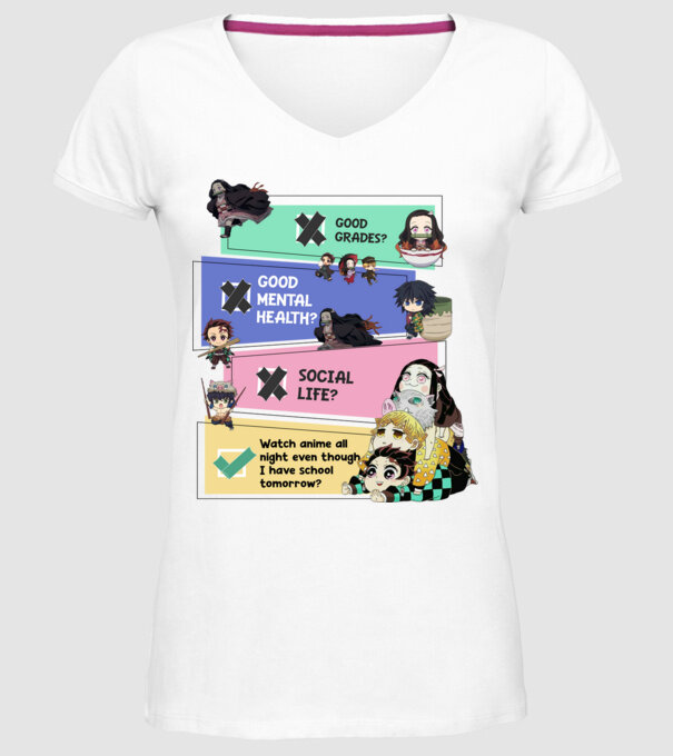 Anime check Demon Slayer model alb pe tricou