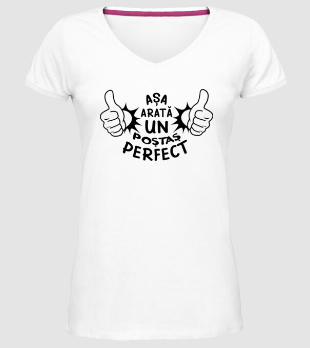 Așa arată un poștaș perfect model alb pe tricou