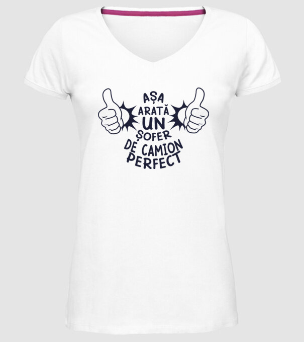 Așa arată un ȘOFER DE CAMION perfect model alb pe tricou