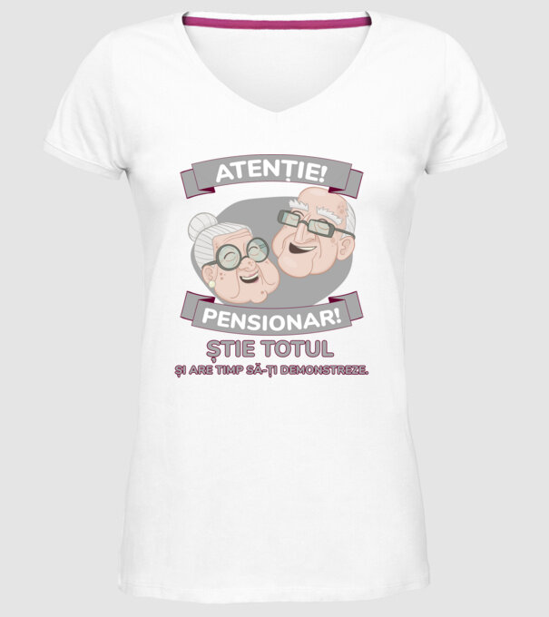 atenție! pensionar! știe totul și are timp să-ți demonstreze. model alb pe tricou