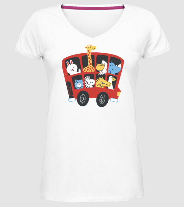 Autobuze model alb pe tricou