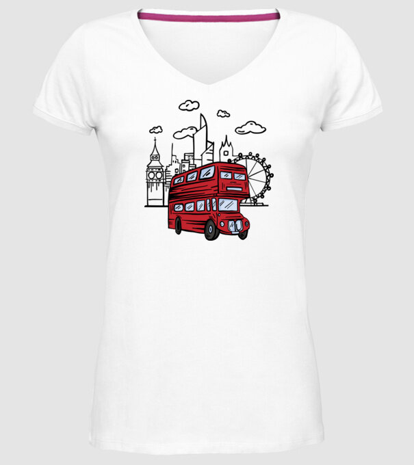 Autobuze model alb pe tricou