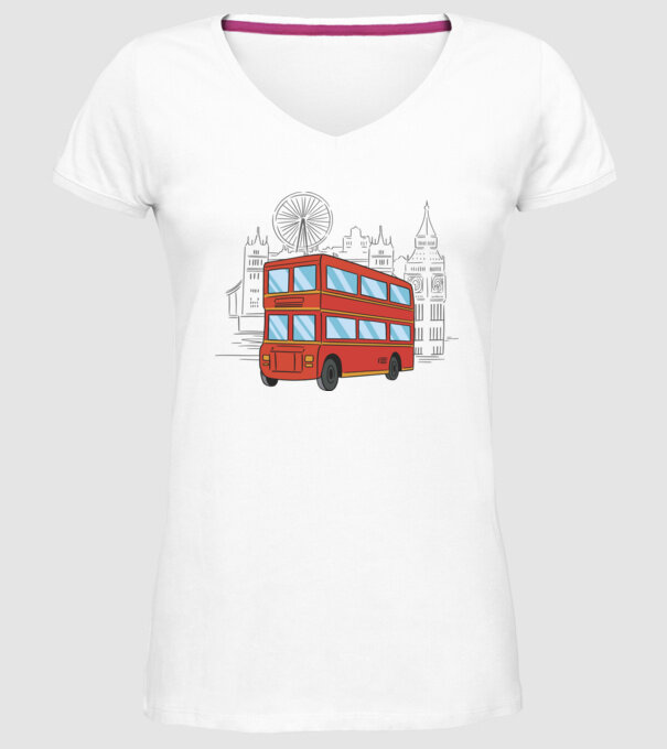 Autobuze model alb pe tricou