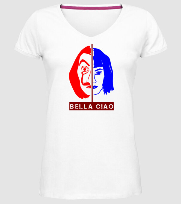 bella ciao tokyo model alb pe tricou