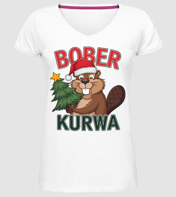 Bober kurwa Christmas model alb pe tricou