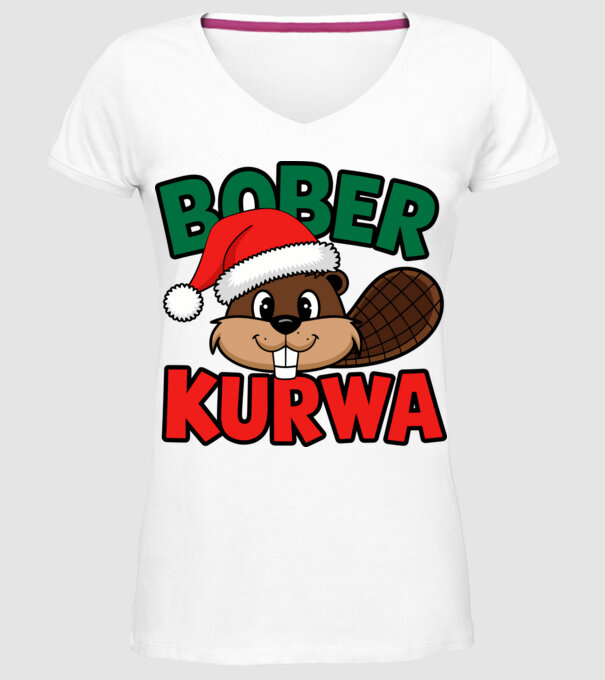 Bober kurwa xmas model alb pe tricou