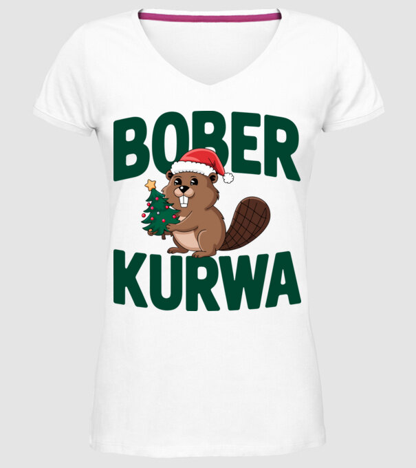 Bober kurwa xmas model alb pe tricou
