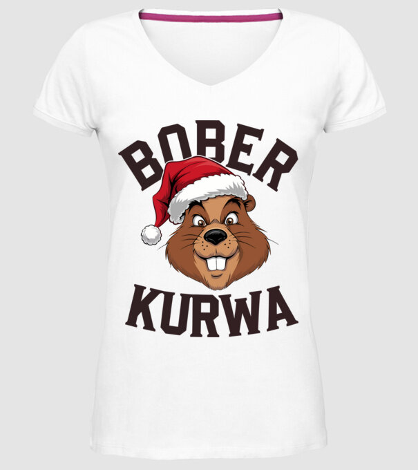 Bober kurwa xmas model alb pe tricou