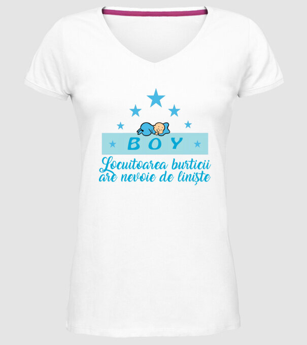 BOY- Locuitorul burticii are nevoie liniște model alb pe tricou