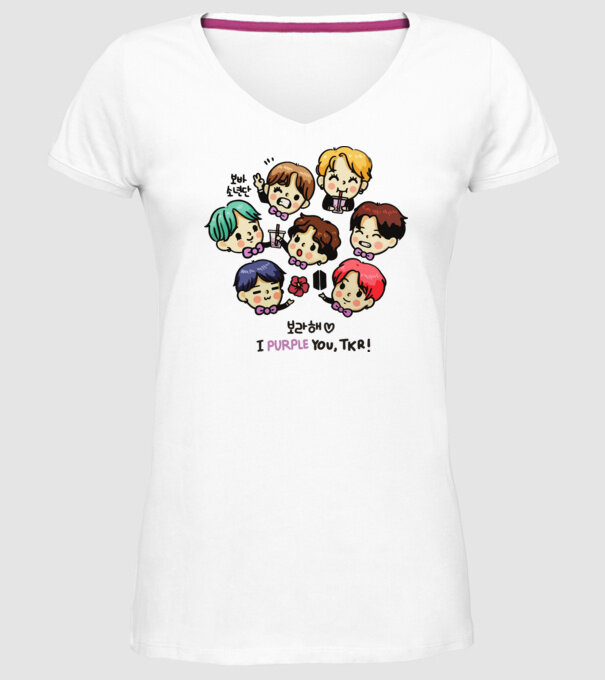 BTS chibi model alb pe tricou