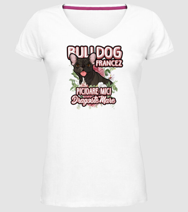 bulldog francez - picioare mici dragoste mare model alb pe tricou