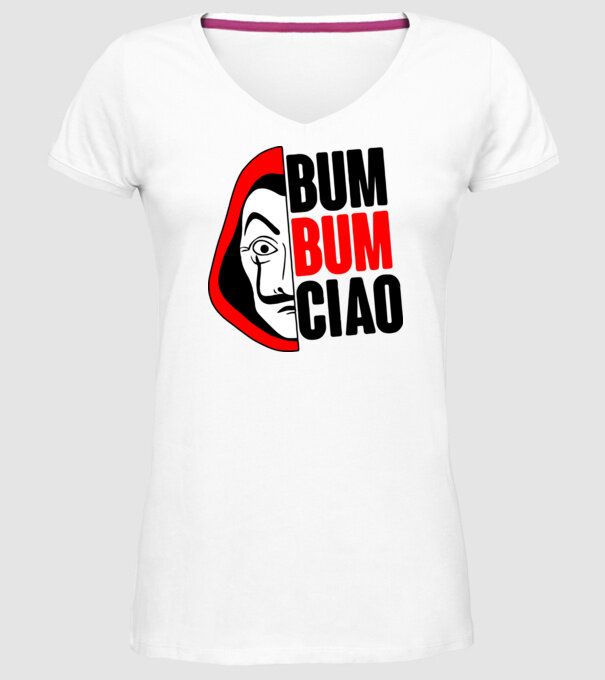 bumbum ciao money heist model alb pe tricou