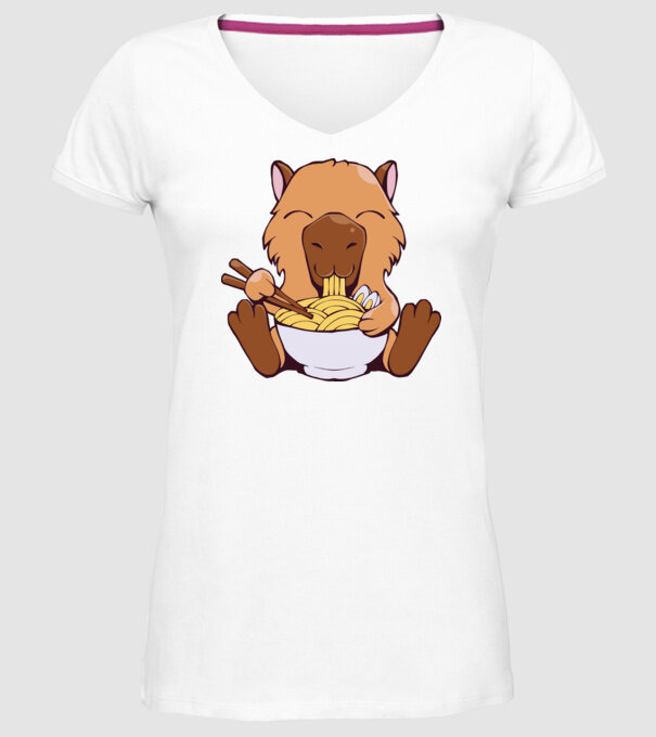 Capibară Ramen model alb pe tricou