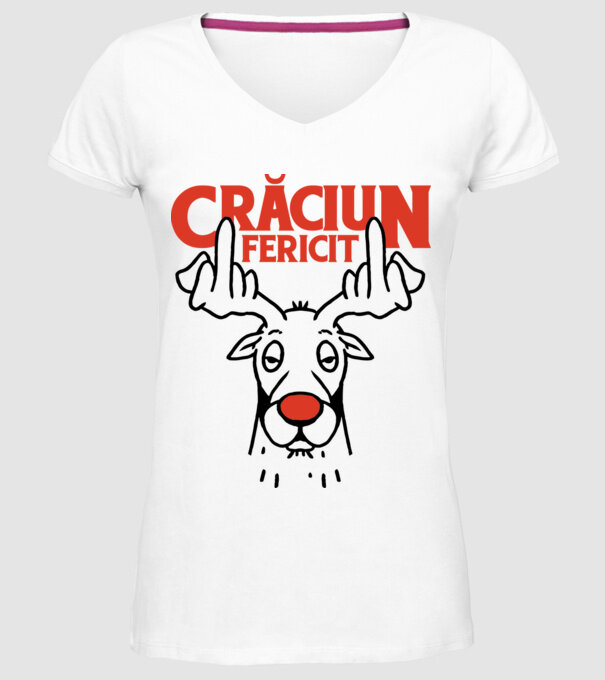 Căprioară de Crăciun antisocială model alb pe tricou