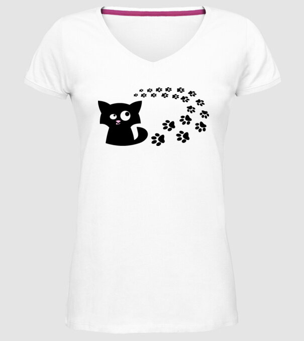 Cat model alb pe tricou