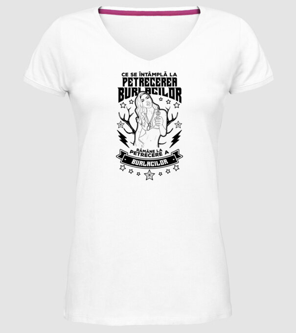 Ce se întâmplă la petrecerea burlacilor, rămâne la petrecere a burlacilor model alb pe tricou