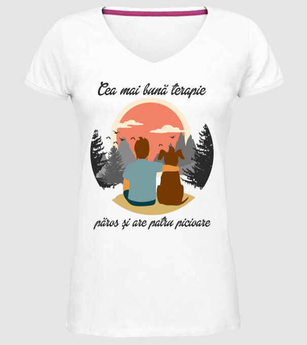 cea mai bună terapie - păros și are patru picioare model alb pe tricou