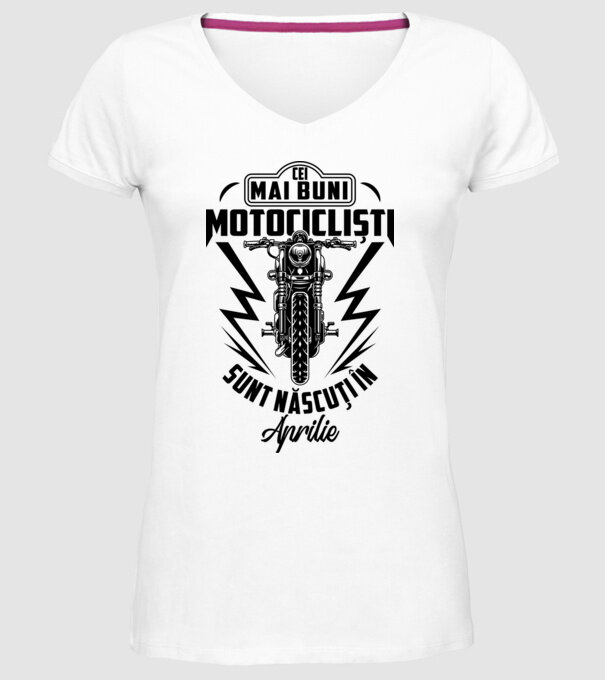 Cei mai buni motocicliști sunt născuți în Aprilie model alb pe tricou