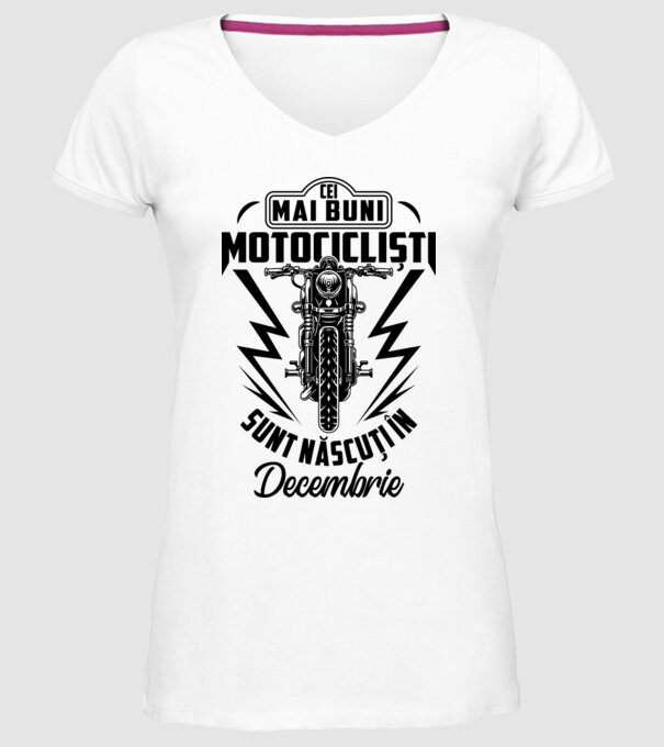 Cei mai buni motocicliști sunt născuți în Decembrie model alb pe tricou