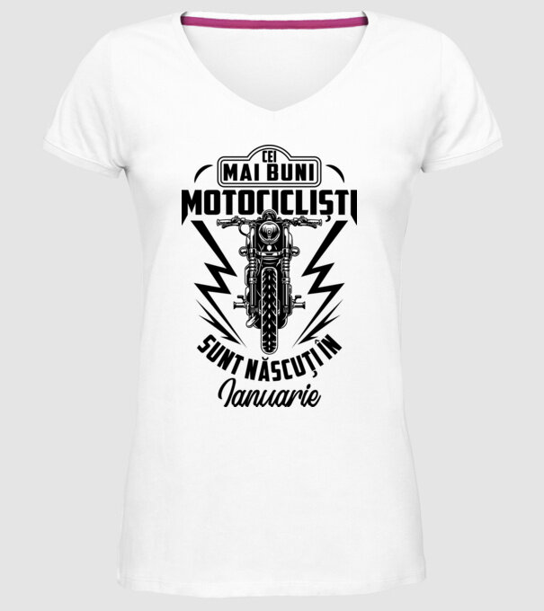 Cei mai buni motocicliști sunt născuți în Ianuarie model alb pe tricou