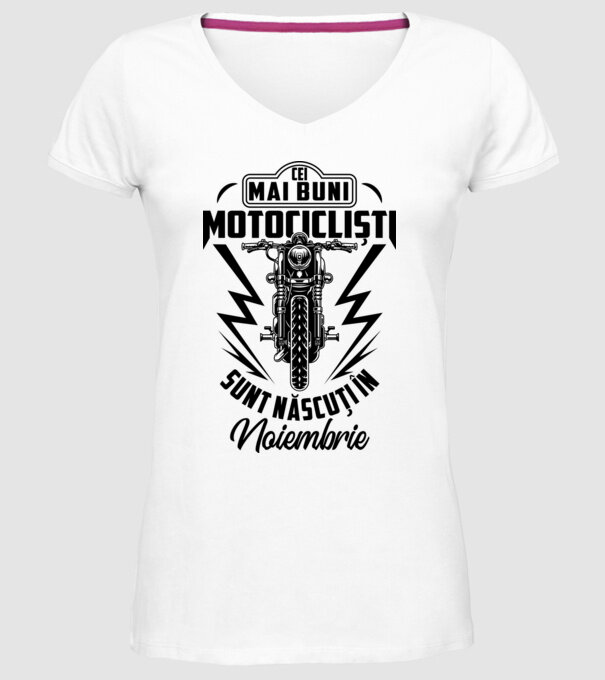 Cei mai buni motocicliști sunt născuți în Noiembrie model alb pe tricou