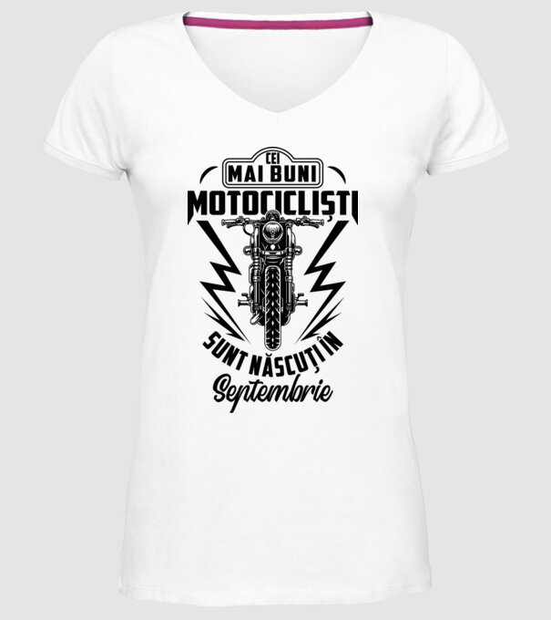 Cei mai buni motocicliști sunt născuți în Septembrie model alb pe tricou