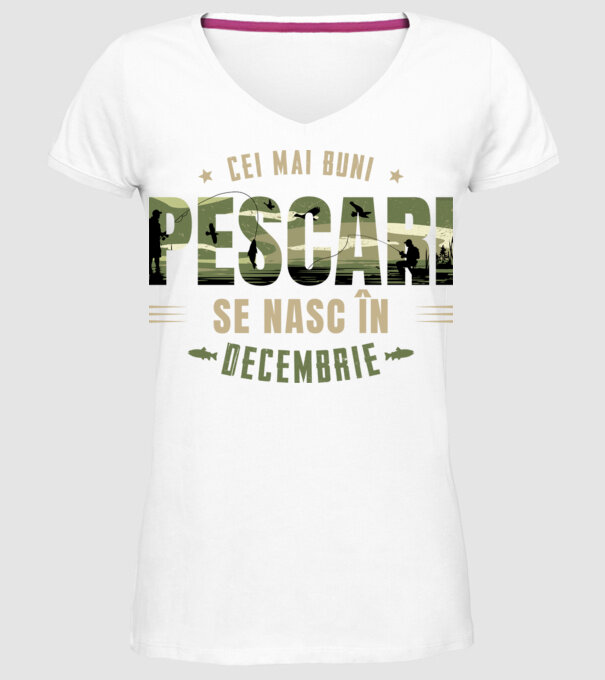 Cei mai buni pescari se nasc în decembrie model alb pe tricou