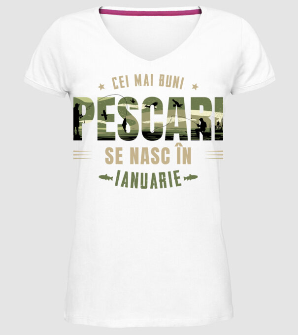 Cei mai buni pescari se nasc în ianuarie model alb pe tricou