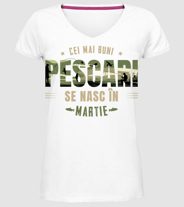 Cei mai buni pescari se nasc în martie model alb pe tricou