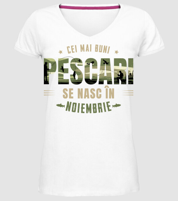 Cei mai buni pescari se nasc în noiembrie model alb pe tricou