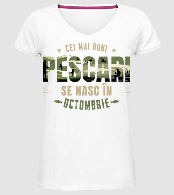 Cei mai buni pescari se nasc în octombrie model alb pe tricou