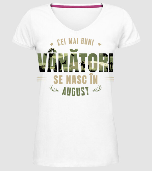 Cei mai buni vânători se nasc în august model alb pe tricou