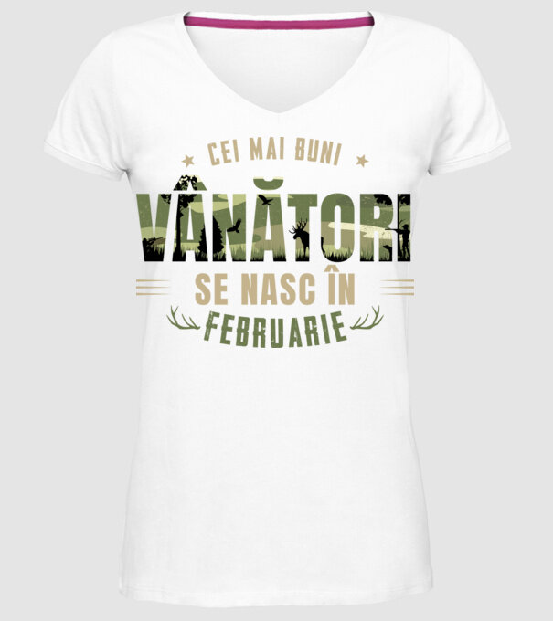 Cei mai buni vânători se nasc în februarie model alb pe tricou