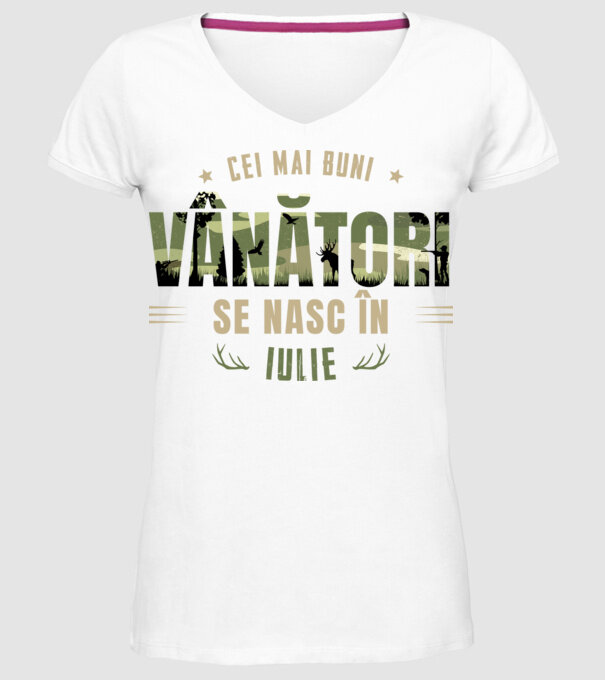 Cei mai buni vânători se nasc în iulie model alb pe tricou