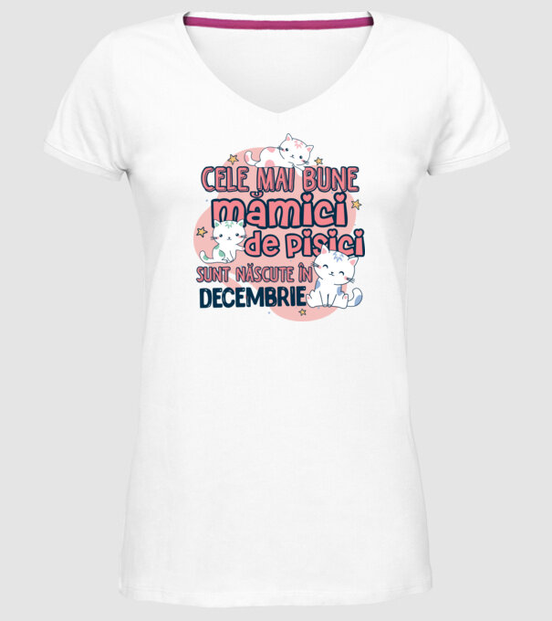 Cele mai bune mămici de pisici decembrie model alb pe tricou