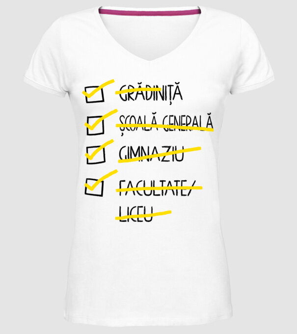 Cheklist educație - Facultate alb model alb pe tricou