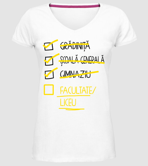 Cheklist educație - Gimnaziu alb model alb pe tricou