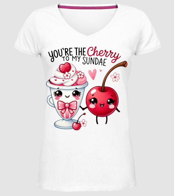 Cherry to my Sunday model alb pe tricou
