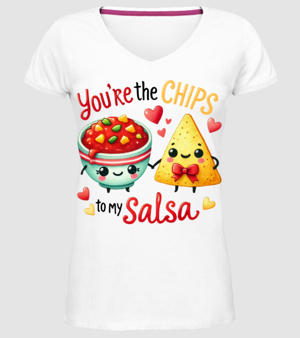 Chips to my Salsa model alb pe tricou