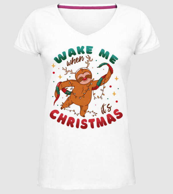 Christmas Sloth model alb pe tricou