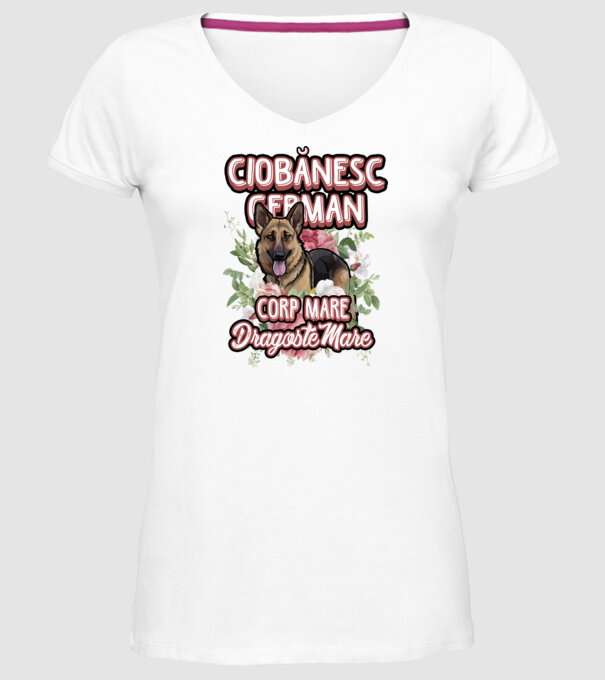 ciobănesc german - corp mare, dragoste mare model alb pe tricou