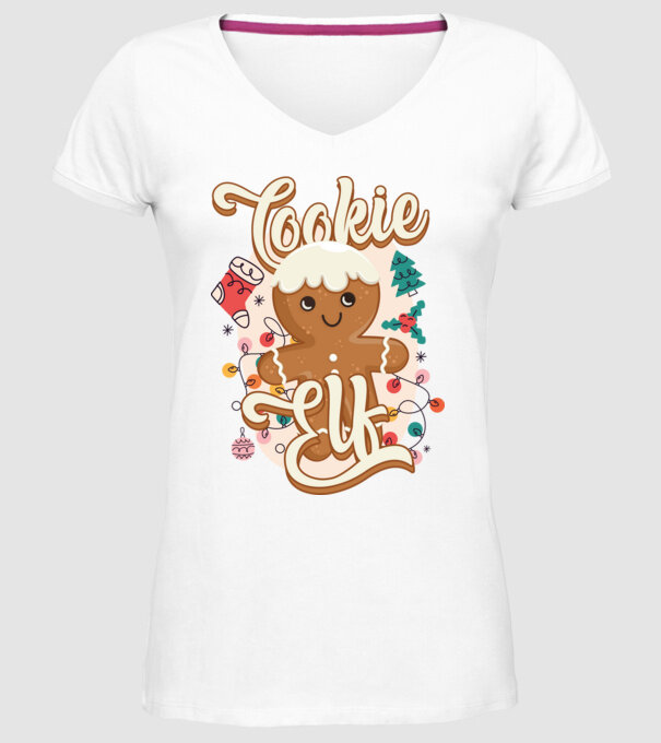 Cookie elf model alb pe tricou