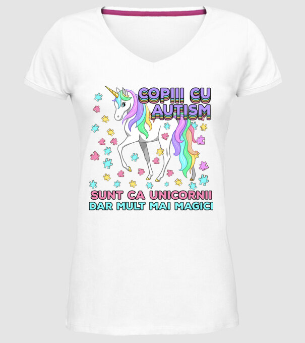 Copiii cu autism sunt ca unicornii, dar mult mai magici model alb pe tricou