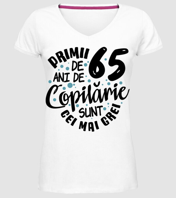 Copilărie 65 de ani model alb pe tricou