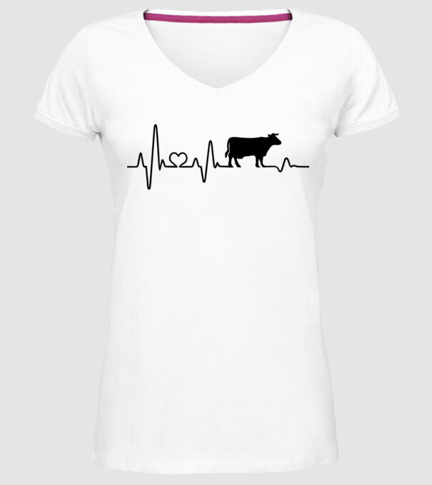 Cow Heartbeat model alb pe tricou