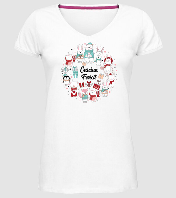 Crăciun Fericit model alb pe tricou
