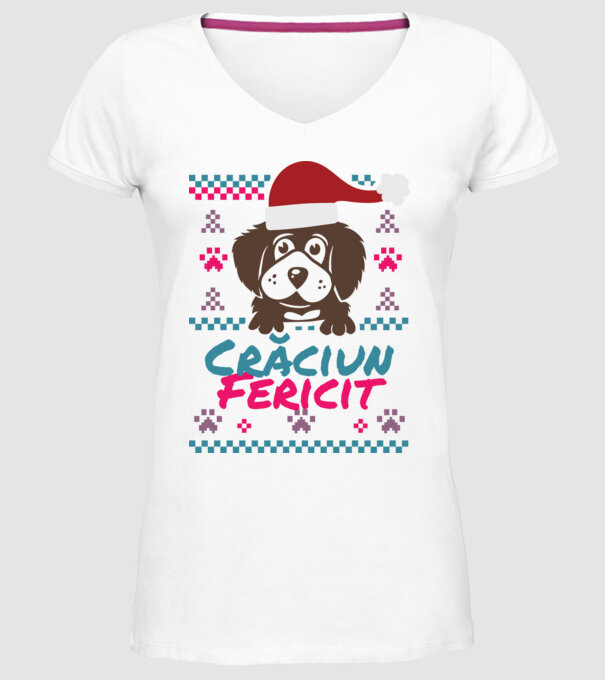 Crăciun Fericit câine model alb pe tricou