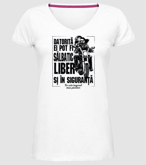 datorită lui pot fi sălbatică, liberă și în siguranță - el este îngerul meu păzitor model alb pe tricou