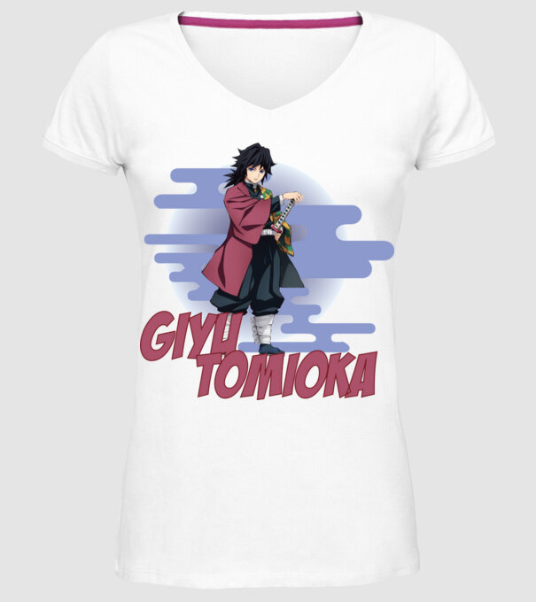 Demon Slayer Giyu model alb pe tricou